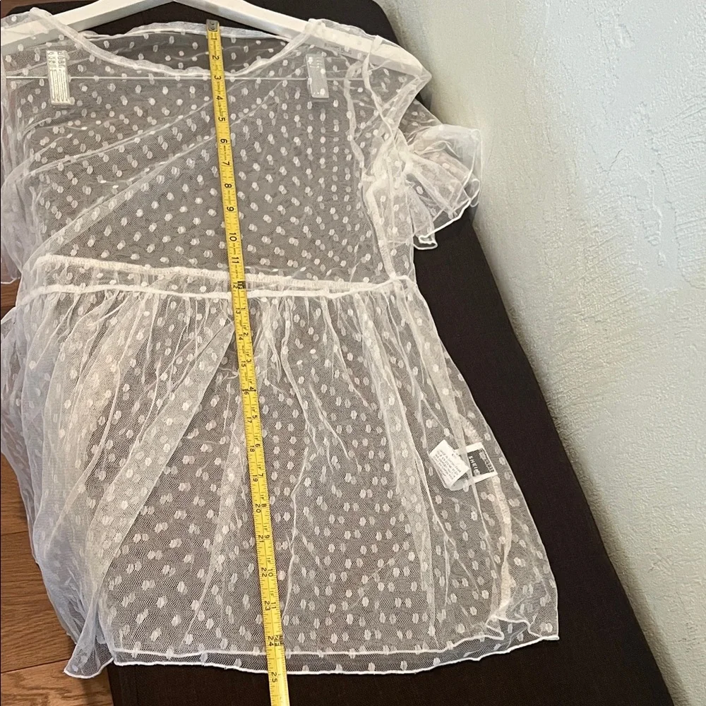 ( 0404) Women Sheer White Polka Dot See through Blouse / bikini cover - Picture 3 of 6